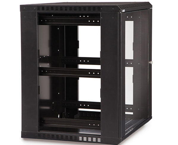 Interior view of the 15U LINIER Fixed Wall Mount Cabinet with two shelves