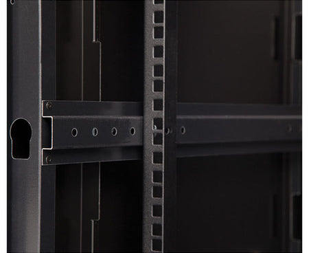 Close-up of the equipment rail of the 15U LINIER Fixed Wall Mount Cabinet