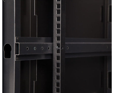 Rear view of the 18U LINIER Fixed Wall Mount Cabinet showing mounting rail