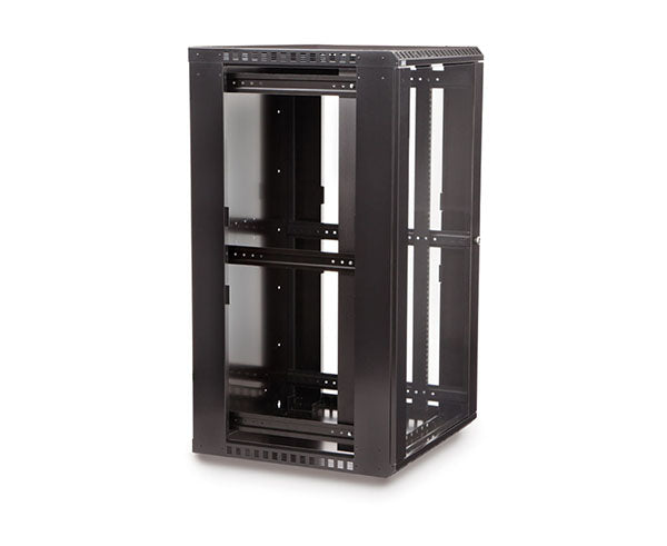 Two-tier shelving inside the 22U LINIER Fixed Wall Mount Cabinet