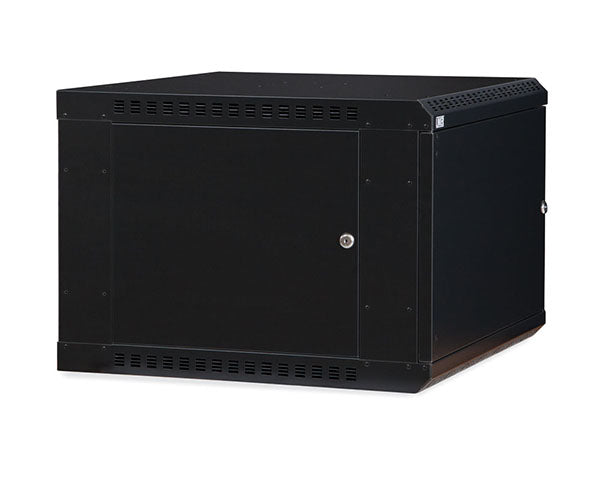 Open 9U LINIER® fixed wall mount cabinet showing side panel