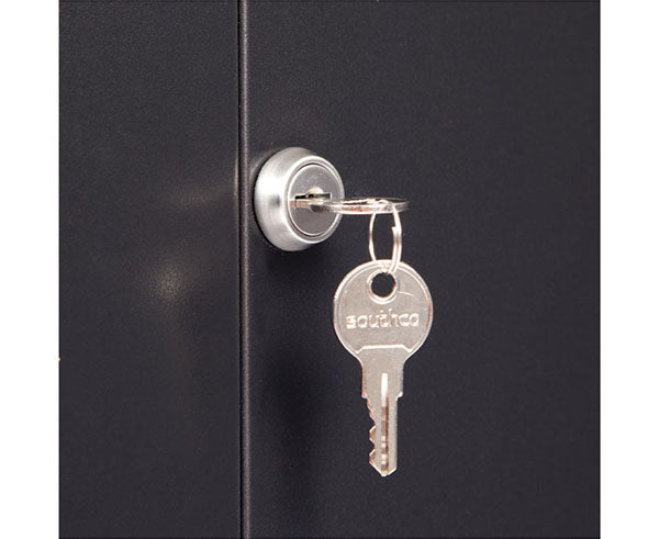 Key attached to the lock of the LINIER® 9U wall mount cabinet