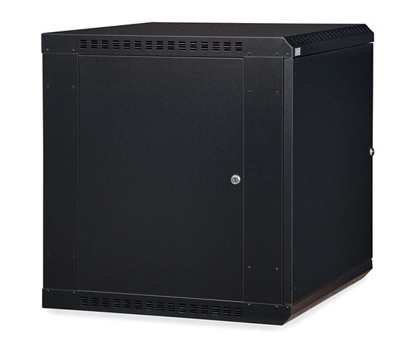 Closed 12U LINIER fixed wall mount cabinet showing doors