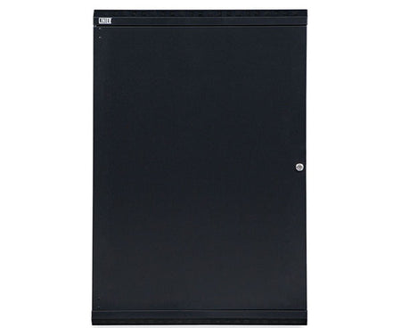 Frontal view of the 18U LINIER Fixed Wall Mount Cabinet against a white backdrop