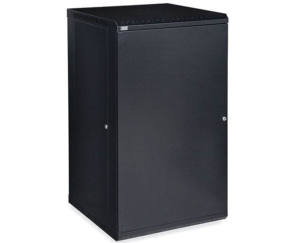 Side angle of the 22U LINIER Fixed Wall Mount Cabinet showcasing the solid door design