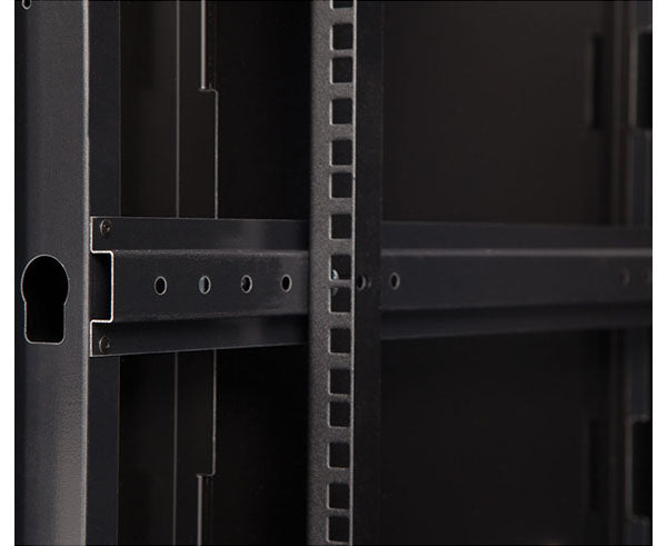 Rear view of the 6U LINIER Fixed Wall Mount Cabinet showcasing mounting rail