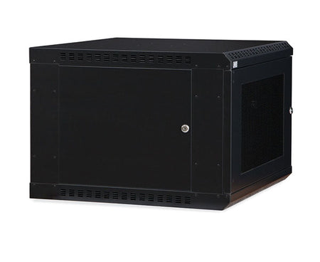 Exterior view of the 9U LINIER Fixed Wall Mount Cabinet with the door closed