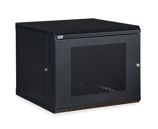 Frontal view of the 9U LINIER Fixed Wall Mount Cabinet with metal door