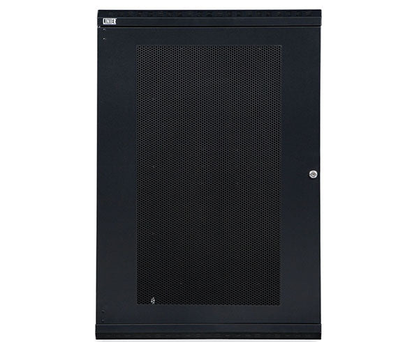 Frontal view of the 18U LINIER Fixed Wall Mount Cabinet with vented door
