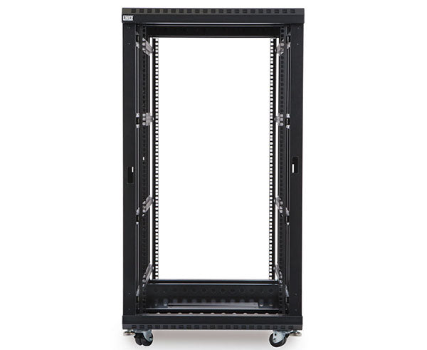 22U LINIER server cabinet showing the interior and casters