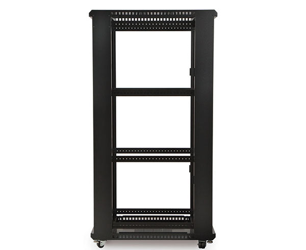 37U LINIER server rack with three adjustable shelves on caster wheels