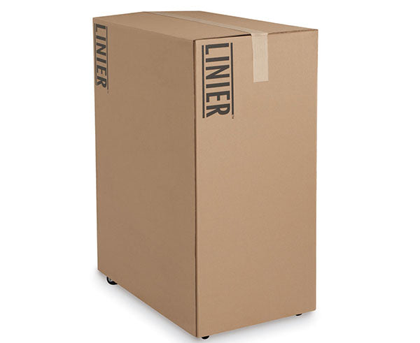 Cardboard packaging for 27U LINIER server cabinet with branding