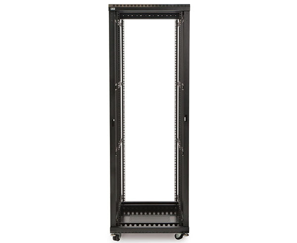 37U LINIER server rack with dual shelving and caster wheels for easy movement