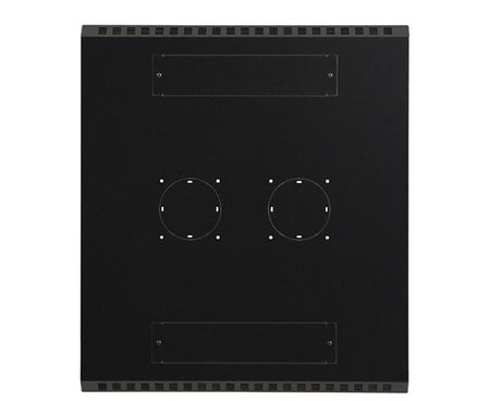 Close-up of a black metal mounting plate with pre-drilled holes for 37U LINIER cabinet