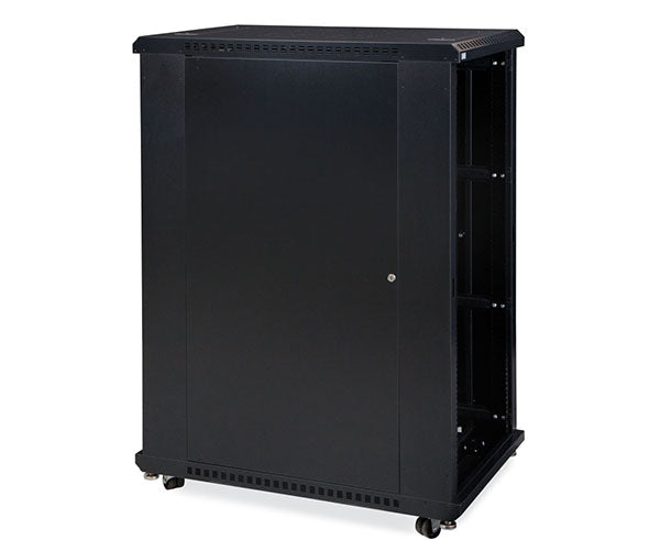 Mobile 27U LINIER server cabinet in black with a 36-inch depth and no doors