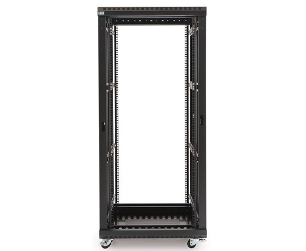 Single-rack 27U LINIER server rack in black with mobility casters