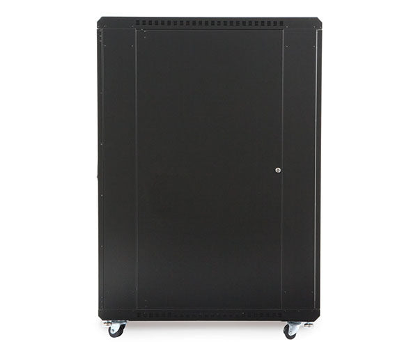 Black 27U LINIER server cabinet on casters presented on a white background