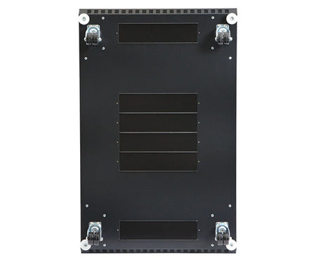 Bottom view of a 27U LINIER server enclosure showing cable cut outs