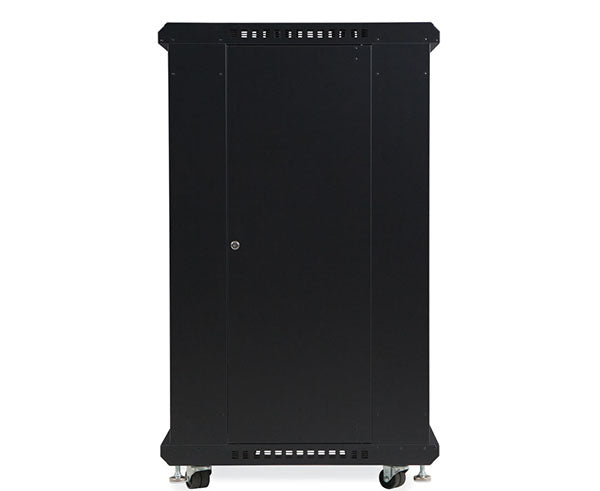 22U LINIER server cabinet angled view with wheels, no front or rear doors