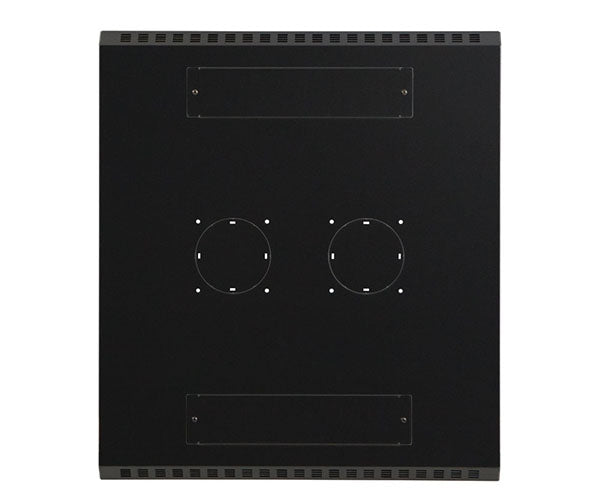 Close-up of the 37U LINIER server cabinet's wall-mounting metal panel with pre-cut holes