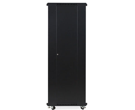 Side view of the 37U LINIER server cabinet showcasing its sturdy wheels