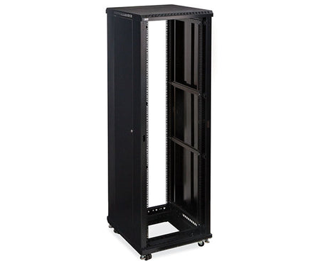 Mobile 42U LINIER® Server Cabinet with caster wheels, side view with closed panel