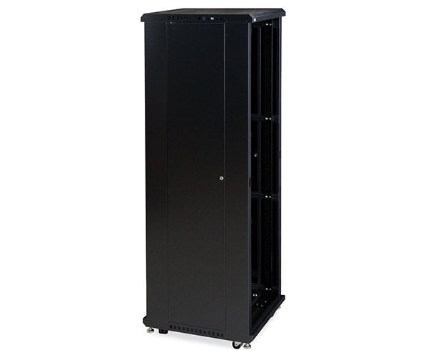 Front view of the 42U LINIER® Server Cabinet with wheels and a locking mechanism