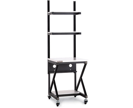 A 24-inch Performance 100 Series LAN Station in Folkstone color with a sturdy frame and casters