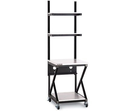A 24-inch Performance 200 Series LAN Station in Folkstone with multiple tiers for equipment storage