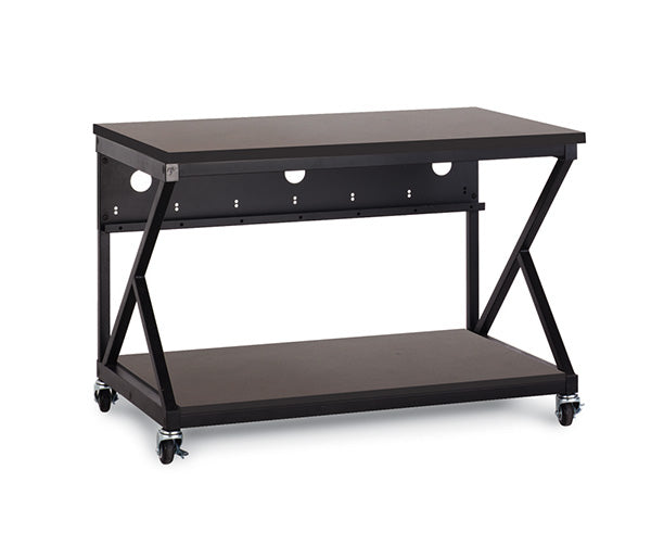 A 48-inch Performance 300 Series LAN Station in African Mahogany finish with a sturdy frame and adjustable shelves