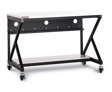 A 48-inch Performance 400 Series LAN Station in Folkstone color with a sturdy frame and adjustable shelves
