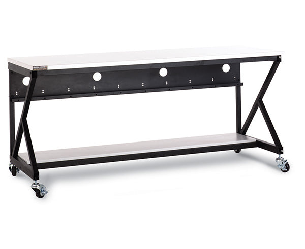 A 72-inch Performance 400 Series LAN Station in Folkstone color with a sturdy frame and adjustable shelves
