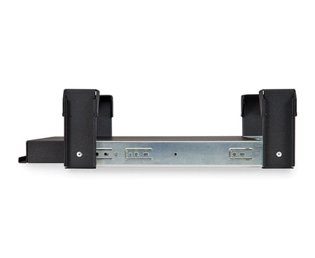 Detailed view of the LAN station keyboard tray's metal brackets for mounting