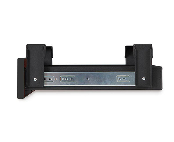 Wall-mounted African Mahogany shelf with black metal supports