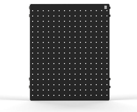 The black 15” x 18” LAN station pegboard featuring a white dot pattern