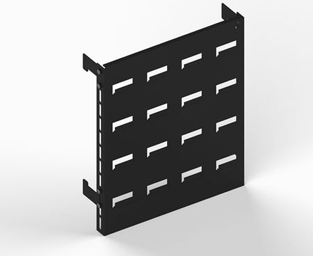 Four-tiered louvered panel designed for LAN station organization