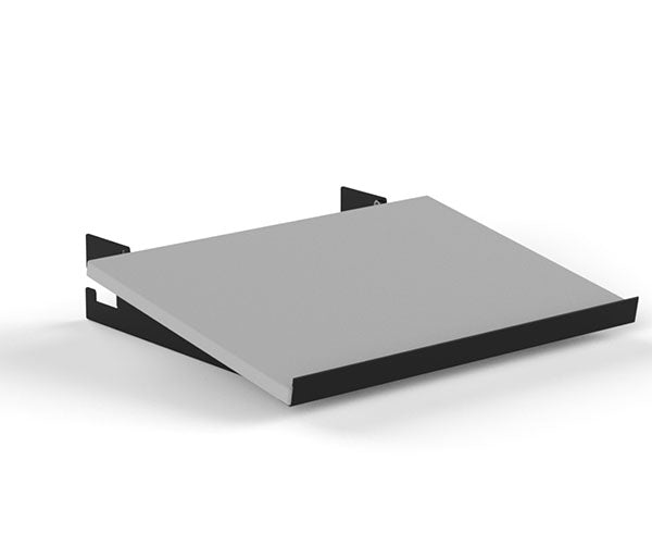 Gray Folkstone LAN station shelf with black accents