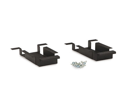 Set of black metal ganging brackets with screws and hex nuts for assembly