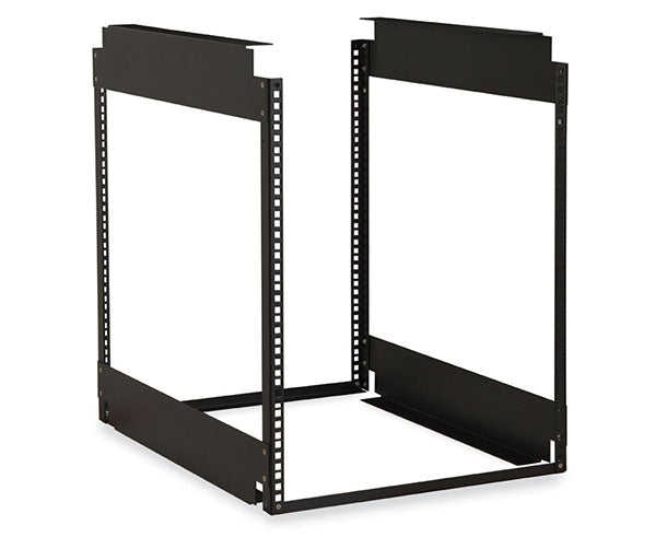 LAN station rack featuring black metal frame and dual shelving