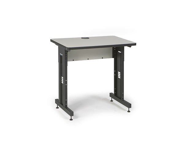 Training table with a gray surface and sturdy black legs