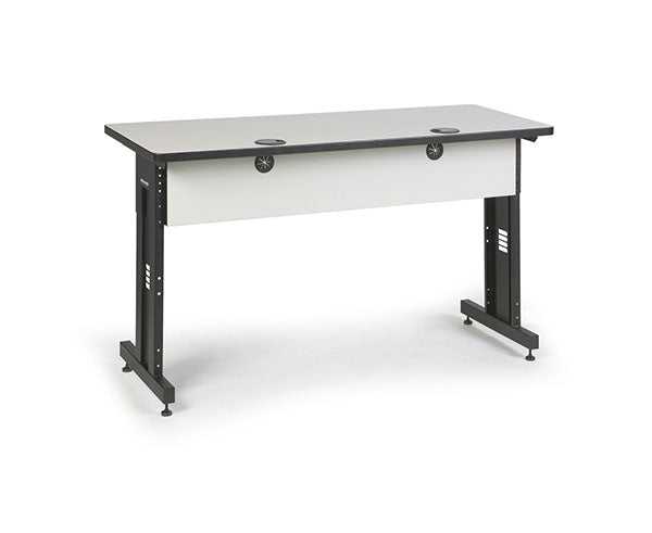 Close-up of the Folkstone training table's gray tabletop and black leg detail
