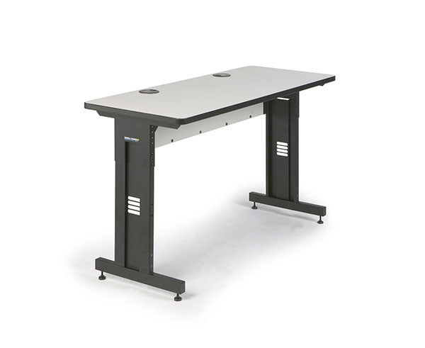 Detail of the Folkstone training table corner showing the gray finish and black leg design