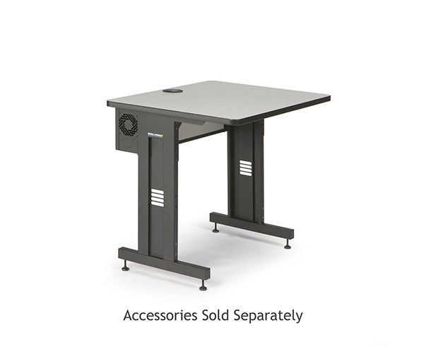 Modern training table featuring a folkstone top and sturdy black legs