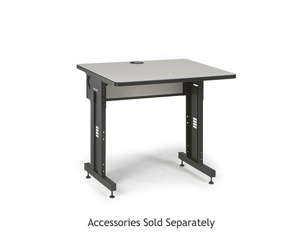 Training table with a folkstone finish and black legs, 36 inches wide