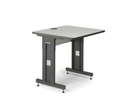 Professional training table with a folkstone gray surface and contrasting black legs