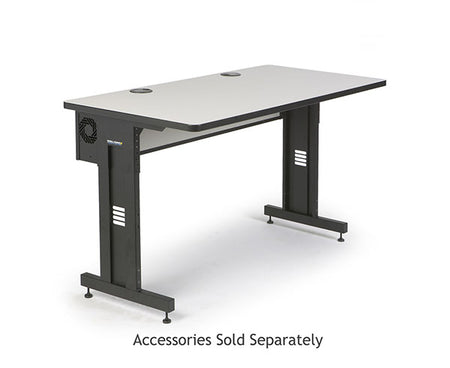 Angle view of a 60-inch folkstone training desk with gray top and black legs