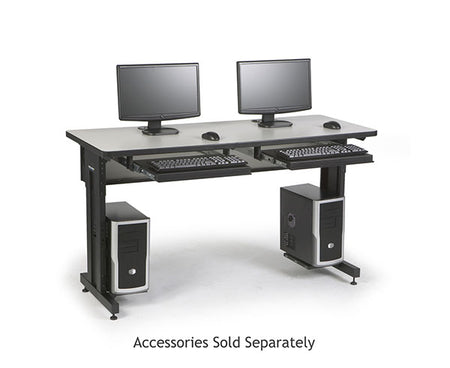 60-inch folkstone training tables arranged with monitors and keyboards