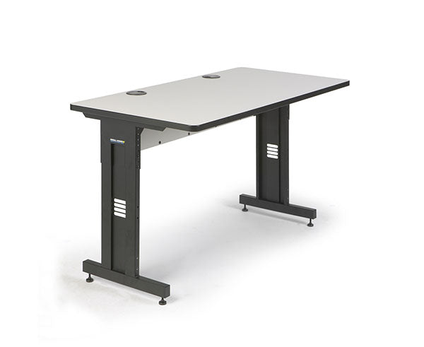 Close-up of the 60x30 folkstone training table with gray tabletop and black legs