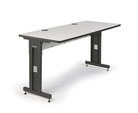 Sleek 72-inch wide training desk with a Folkstone finish and sturdy black frame
