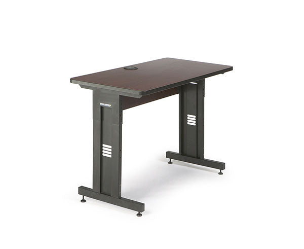Modern 48x24 training table with African mahogany surface and contrasting black legs